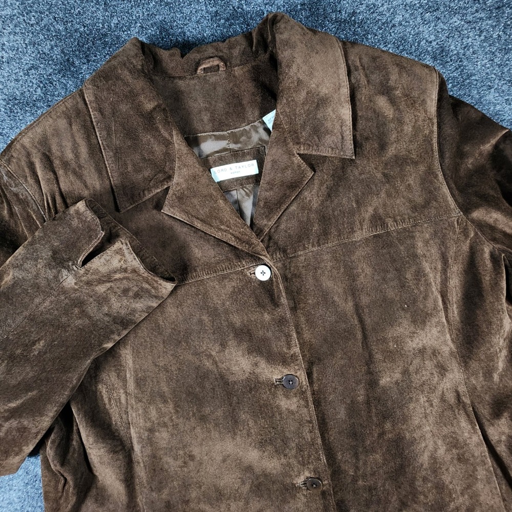 Lord & Taylor Brown Suede Leather Jacket Women 3X Button Front Blazer Coat